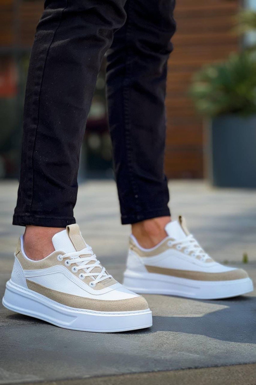 KB006 Erkek Günlük Bağcıklı Cilt Süet Spor Sneaker Ayakkabı CSBT - Beyaz/Bej – Kuback Erkek Ayakkabı