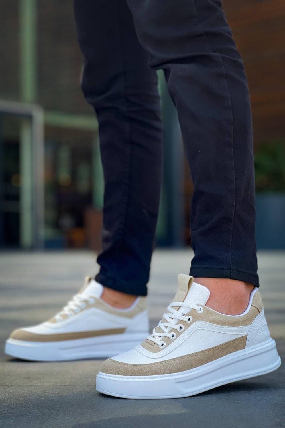KB006 Erkek Günlük Bağcıklı Cilt Süet Spor Sneaker Ayakkabı CSBT - Beyaz/Bej – Kuback Erkek Ayakkabı