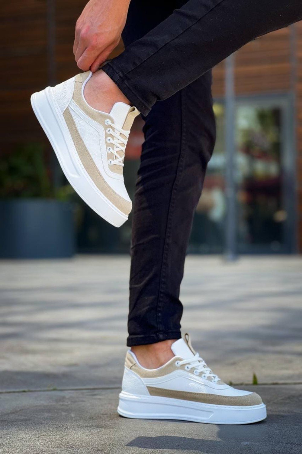 KB006 Erkek Günlük Bağcıklı Cilt Süet Spor Sneaker Ayakkabı CSBT - Beyaz/Bej – Kuback Erkek Ayakkabı