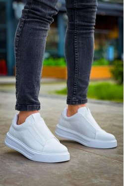 KB007 Erkek Günlük Bağcıksız Cilt Spor Sneaker Ayakkabı CBT - Beyaz