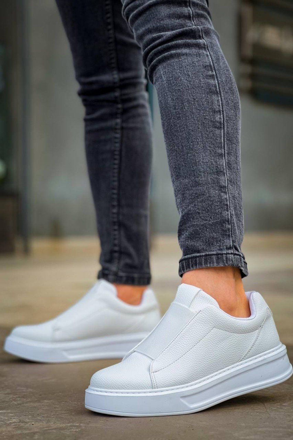 KB007 Erkek Günlük Bağcıksız Cilt Spor Sneaker Ayakkabı CBT - Beyaz – Kuback Erkek Ayakkabı
