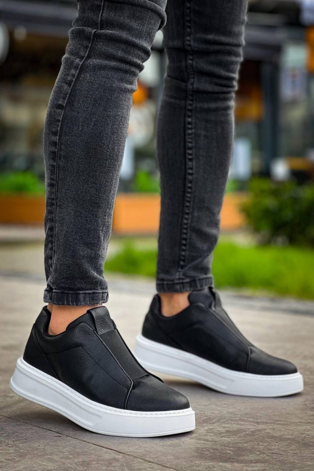 KB007 Erkek Günlük Bağcıksız Cilt Spor Sneaker Ayakkabı CBT - Siyah – Kuback Erkek Ayakkabı