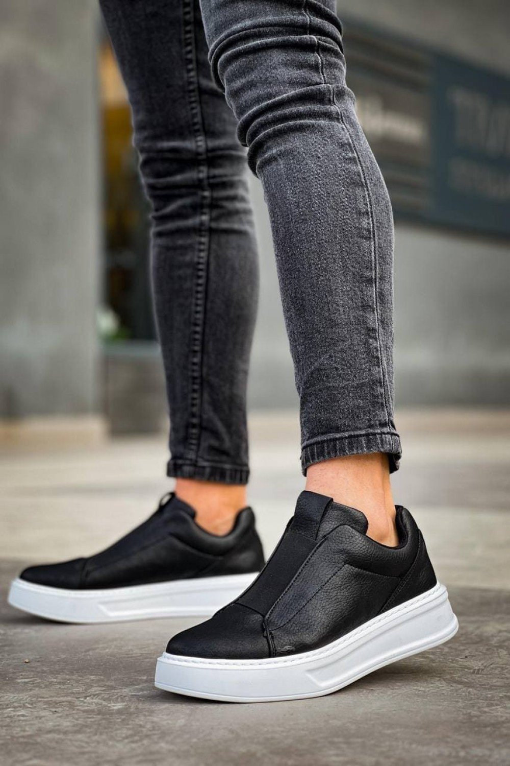 KB007 Erkek Günlük Bağcıksız Cilt Spor Sneaker Ayakkabı CBT - Siyah – Kuback Erkek Ayakkabı