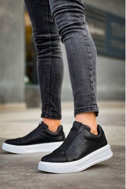 KB007 Erkek Günlük Bağcıksız Cilt Spor Sneaker Ayakkabı CBT - Siyah