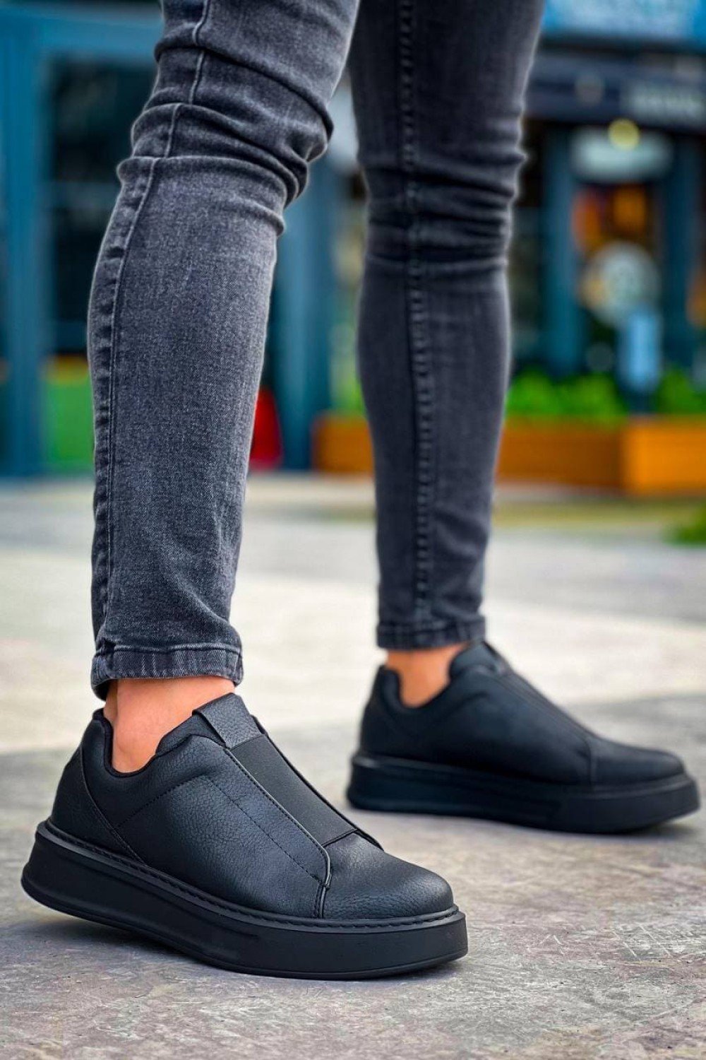 KB007 Erkek Günlük Bağcıksız Cilt Spor Sneaker Ayakkabı CST - Siyah – Kuback Erkek Ayakkabı