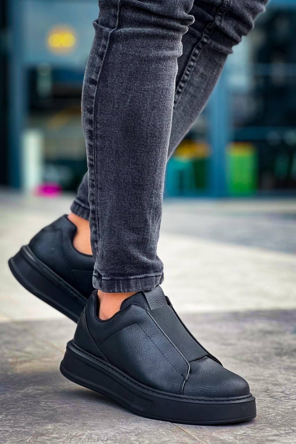 KB007 Erkek Günlük Bağcıksız Cilt Spor Sneaker Ayakkabı CST - Siyah – Kuback Erkek Ayakkabı