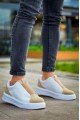 KB007 Erkek Günlük Bağcıksız Süet Cilt Spor Sneaker Ayakkabı SCBT - Bej/Beyaz
