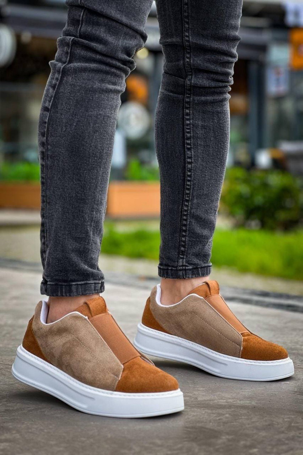 KB007 Erkek Günlük Bağcıksız Süet Spor Sneaker Ayakkabı SBT - Vizon/Taba – Kuback Erkek Ayakkabı
