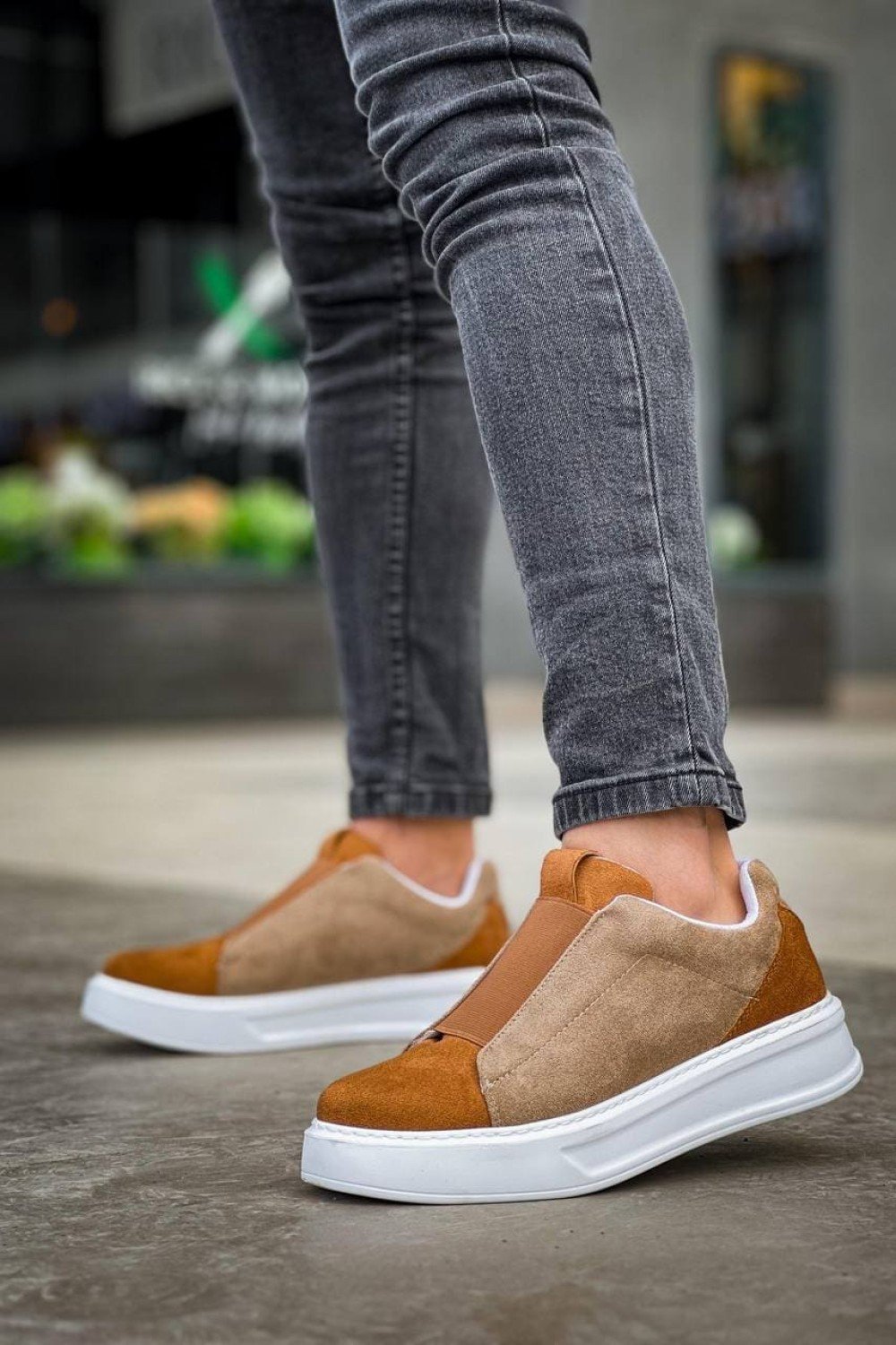 KB007 Erkek Günlük Bağcıksız Süet Spor Sneaker Ayakkabı SBT - Vizon/Taba – Kuback Erkek Ayakkabı