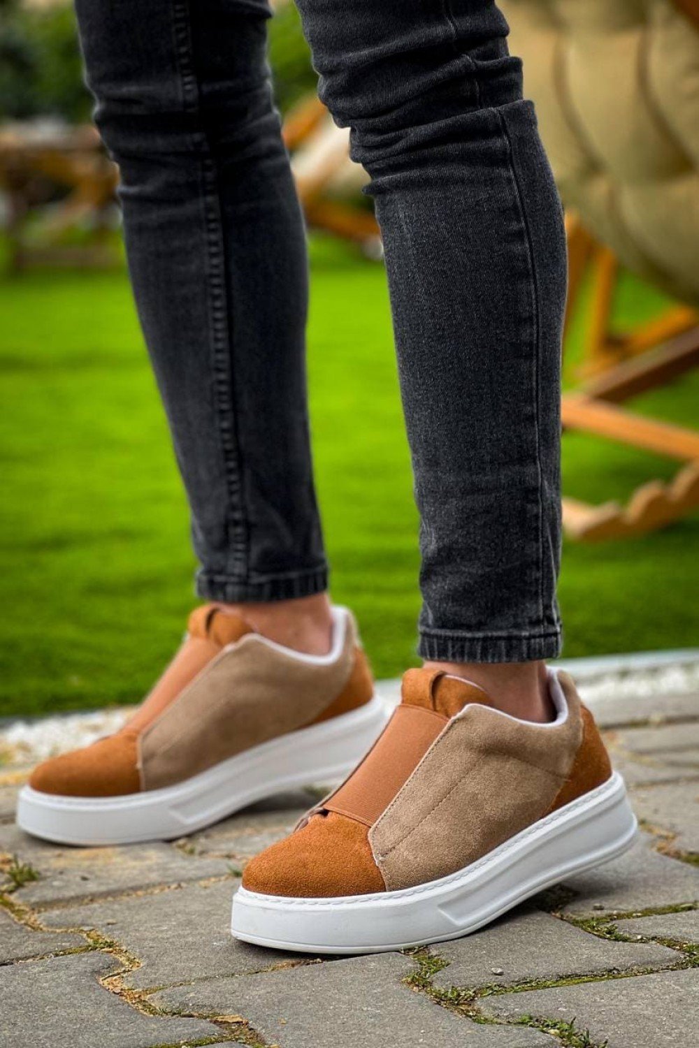 KB007 Erkek Günlük Bağcıksız Süet Spor Sneaker Ayakkabı SBT - Vizon/Taba – Kuback Erkek Ayakkabı