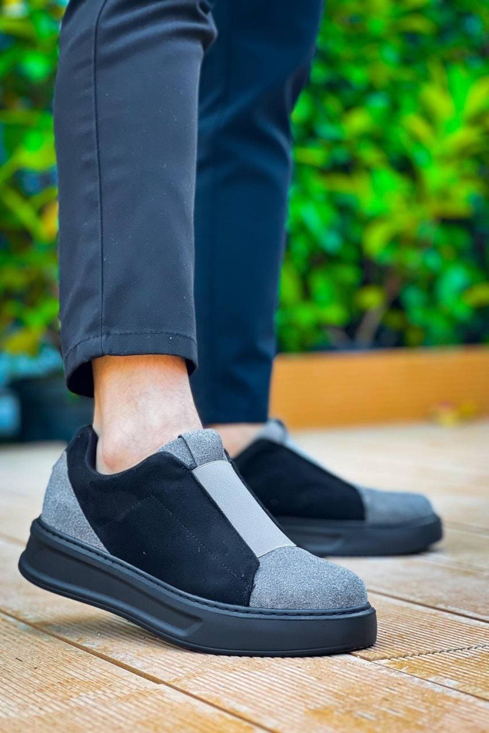 KB007 Erkek Günlük Bağcıksız Süet Spor Sneaker Ayakkabı SST - Gri/Siyah – Kuback Erkek Ayakkabı