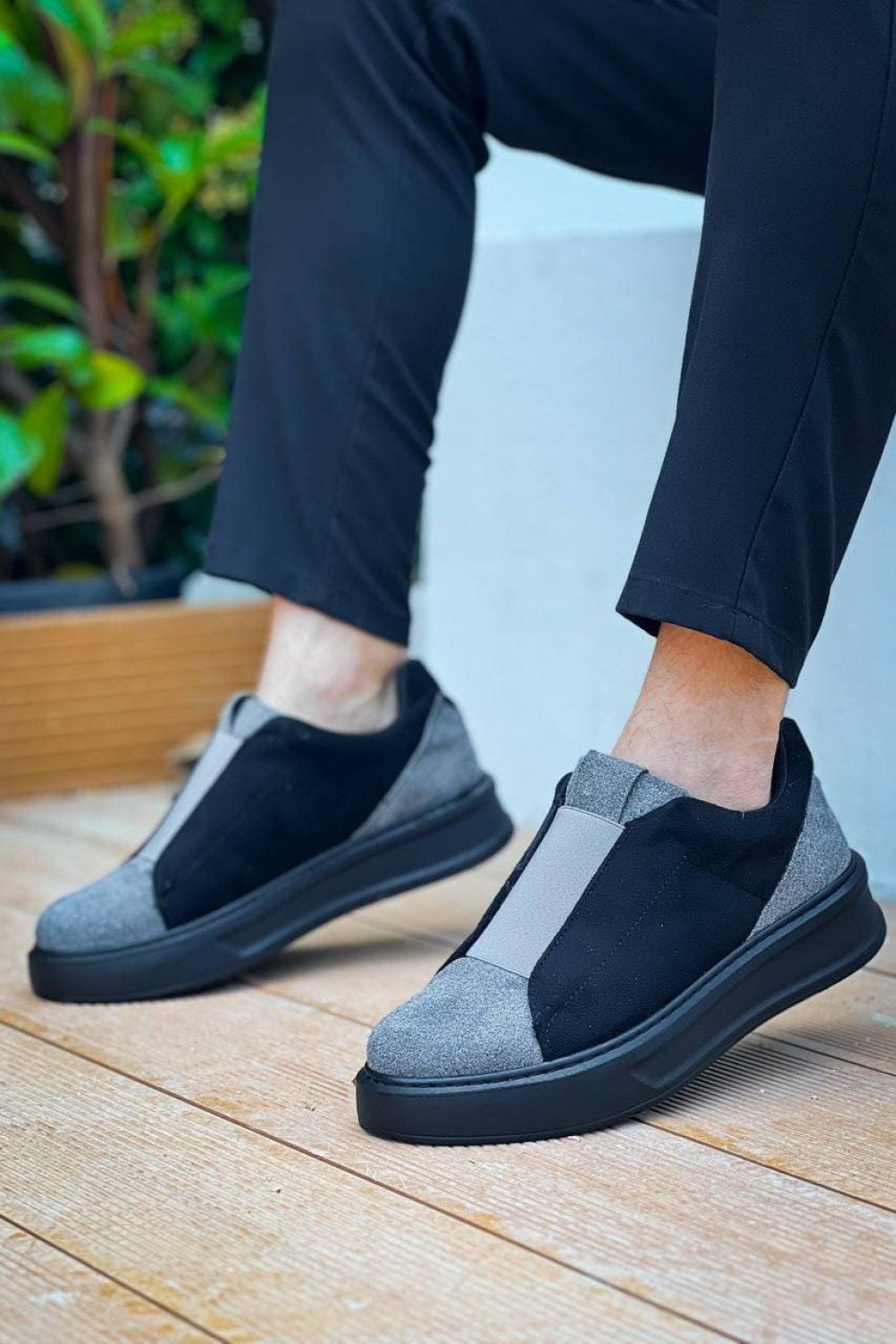 KB007 Erkek Günlük Bağcıksız Süet Spor Sneaker Ayakkabı SST - Gri/Siyah – Kuback Erkek Ayakkabı