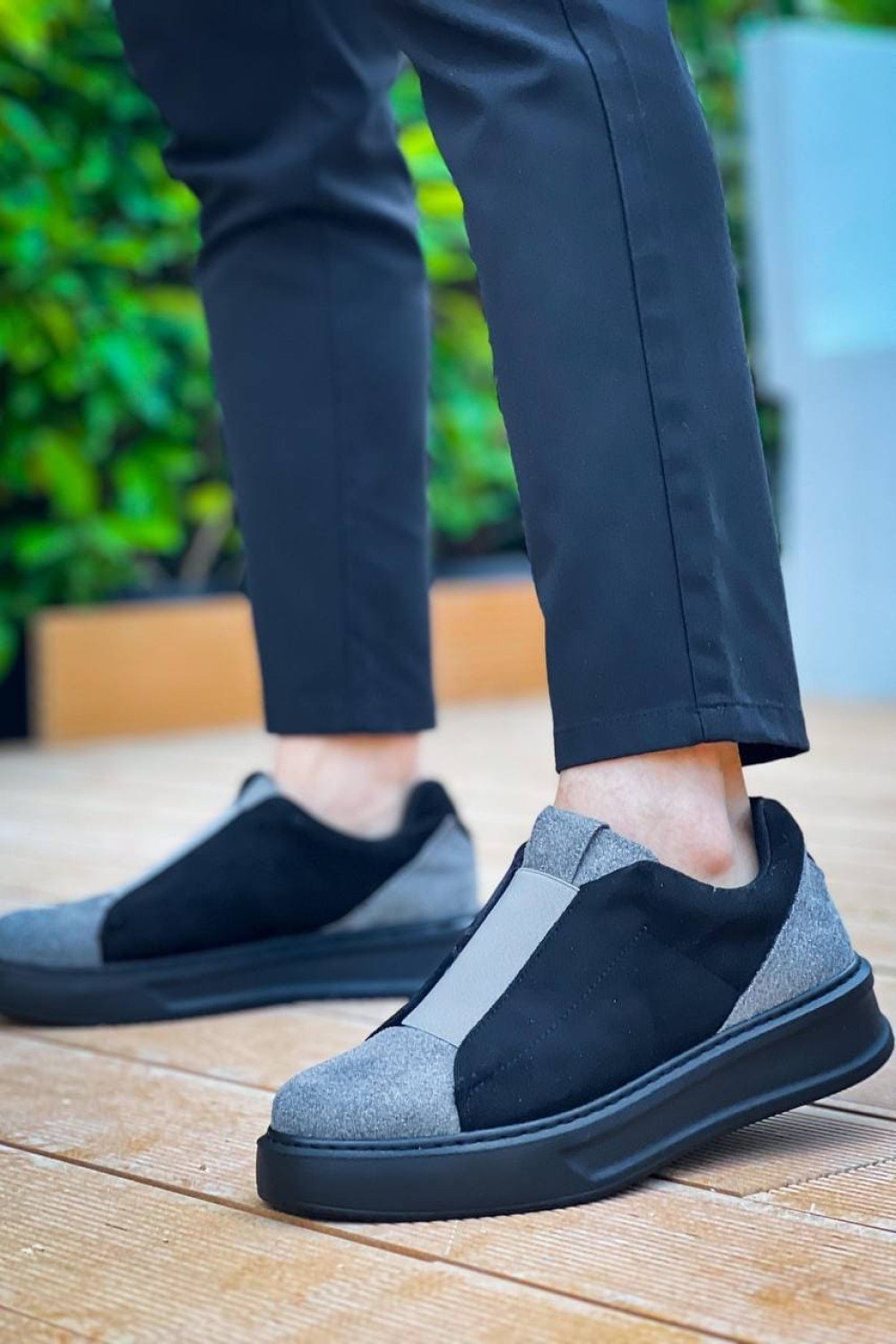 KB007 Erkek Günlük Bağcıksız Süet Spor Sneaker Ayakkabı SST - Gri/Siyah – Kuback Erkek Ayakkabı