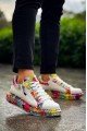 KB02 Erkek Günlük Bağcıklı Fermuarlı Boyalı Croco Cilt Spor Sneaker Ayakkabı CRT - Beyaz/Kırmızı
