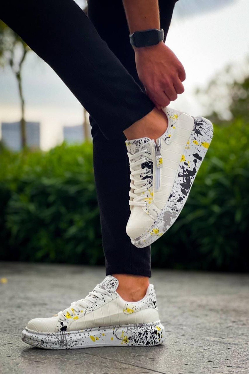 KB02 Erkek Günlük Bağcıklı Fermuarlı Boyalı Croco Cilt Spor Sneaker Ayakkabı CRT - Beyaz/Sarı Erkek Ayakkabı KB02 Erkek Günlük Bağcıklı Fermuarlı Boyalı Croco Cilt Spor Sneaker Ayakkabı CRT - Beyaz/Sarı – Kuback Erkek Ayakkabı