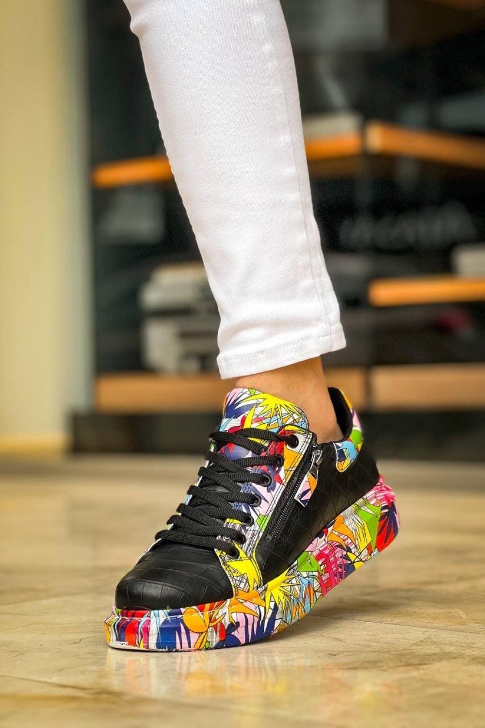 KB02 Erkek Günlük Bağcıklı Fermuarlı Boyalı Croco Cilt Spor Sneaker Ayakkabı CRT - Siyah/Kırmızı Erkek Ayakkabı KB02 Erkek Günlük Bağcıklı Fermuarlı Boyalı Croco Cilt Spor Sneaker Ayakkabı CRT - Siyah/Kırmızı – Kuback Erkek Ayakkabı
