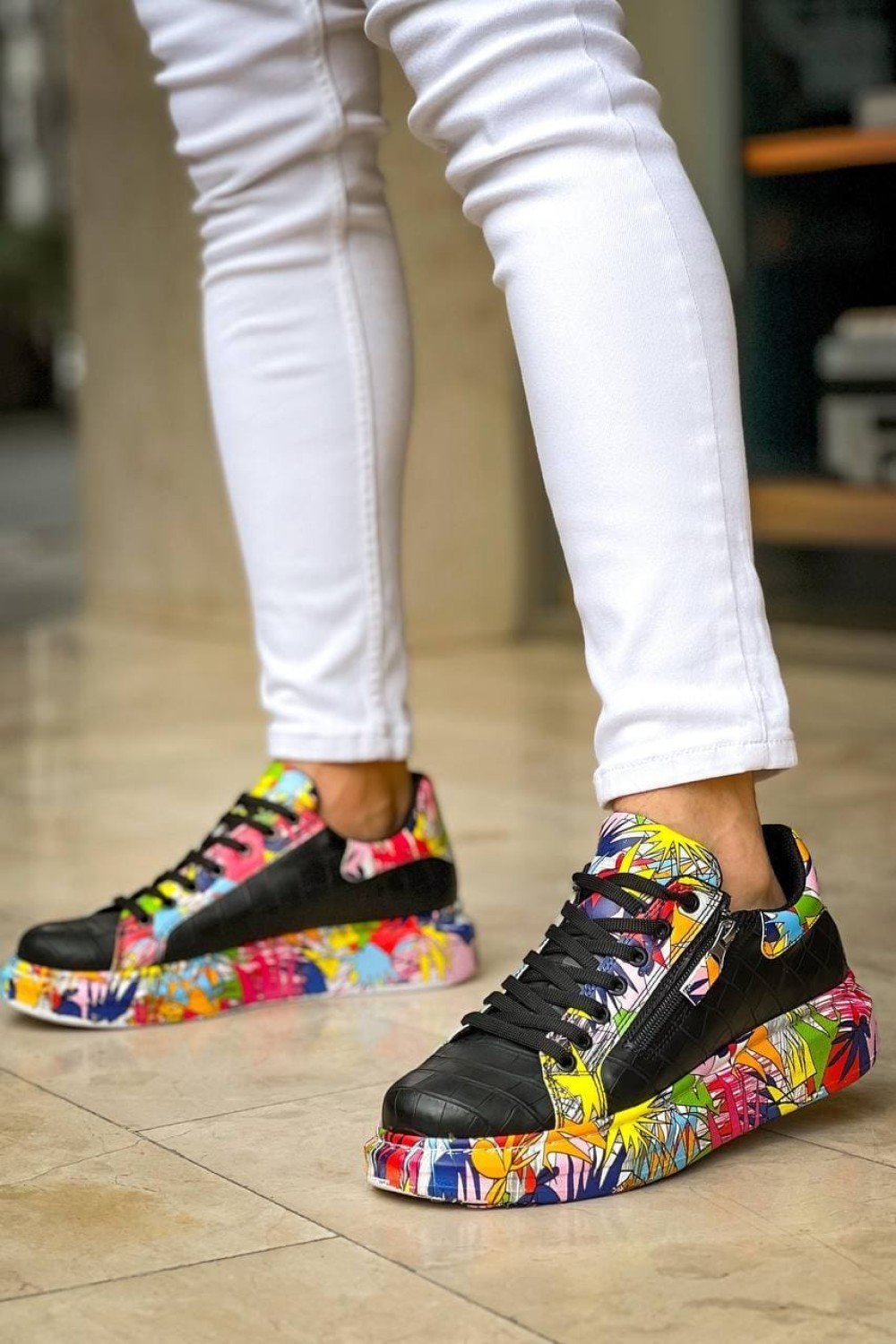 KB02 Erkek Günlük Bağcıklı Fermuarlı Boyalı Croco Cilt Spor Sneaker Ayakkabı CRT - Siyah/Kırmızı Erkek Ayakkabı KB02 Erkek Günlük Bağcıklı Fermuarlı Boyalı Croco Cilt Spor Sneaker Ayakkabı CRT - Siyah/Kırmızı – Kuback Erkek Ayakkabı