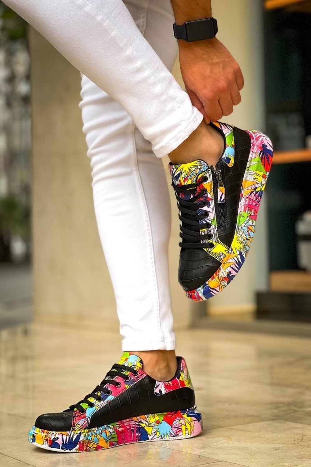 KB02 Erkek Günlük Bağcıklı Fermuarlı Boyalı Croco Cilt Spor Sneaker Ayakkabı CRT - Siyah/Kırmızı Erkek Ayakkabı KB02 Erkek Günlük Bağcıklı Fermuarlı Boyalı Croco Cilt Spor Sneaker Ayakkabı CRT - Siyah/Kırmızı – Kuback Erkek Ayakkabı