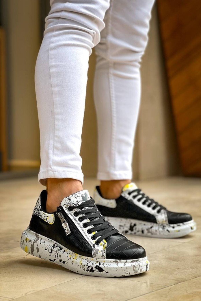 KB02 Erkek Günlük Bağcıklı Fermuarlı Boyalı Croco Cilt Spor Sneaker Ayakkabı CRT - Siyah/Sarı KB02 Erkek Günlük Bağcıklı Fermuarlı Boyalı Croco Cilt Spor Sneaker Ayakkabı CRT - Siyah/Sarı