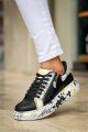 KB02 Erkek Günlük Bağcıklı Fermuarlı Boyalı Croco Cilt Spor Sneaker Ayakkabı CRT - Siyah/Sarı – Kuback Erkek Ayakkabı