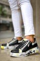 KB02 Erkek Günlük Bağcıklı Fermuarlı Boyalı Croco Cilt Spor Sneaker Ayakkabı CRT - Siyah/Sarı – Kuback Erkek Ayakkabı