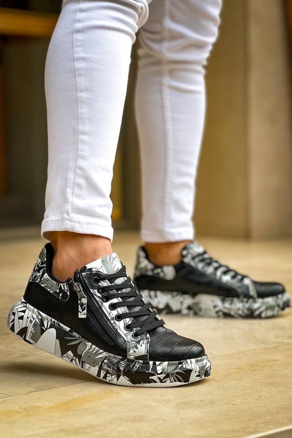 KB02 Erkek Günlük Bağcıklı Fermuarlı Boyalı Croco Cilt Spor Sneaker Ayakkabı CRT - Siyah/Siyah Erkek Ayakkabı KB02 Erkek Günlük Bağcıklı Fermuarlı Boyalı Croco Cilt Spor Sneaker Ayakkabı CRT - Siyah/Siyah – Kuback Erkek Ayakkabı