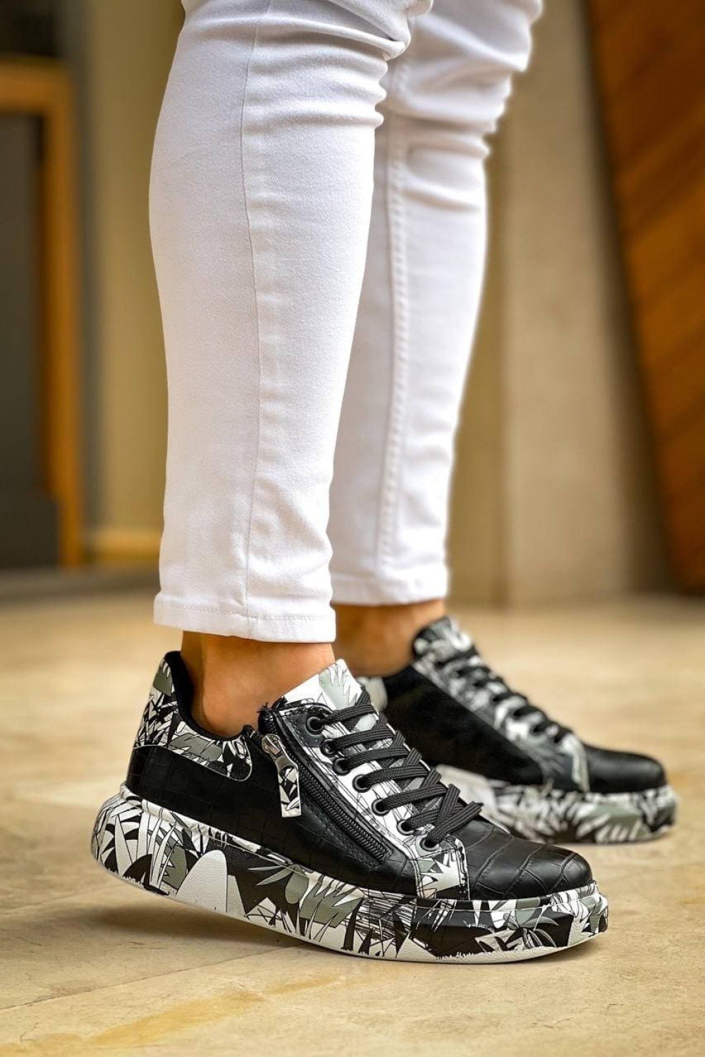 KB02 Erkek Günlük Bağcıklı Fermuarlı Boyalı Croco Cilt Spor Sneaker Ayakkabı CRT - Siyah/Siyah Erkek Ayakkabı KB02 Erkek Günlük Bağcıklı Fermuarlı Boyalı Croco Cilt Spor Sneaker Ayakkabı CRT - Siyah/Siyah – Kuback Erkek Ayakkabı
