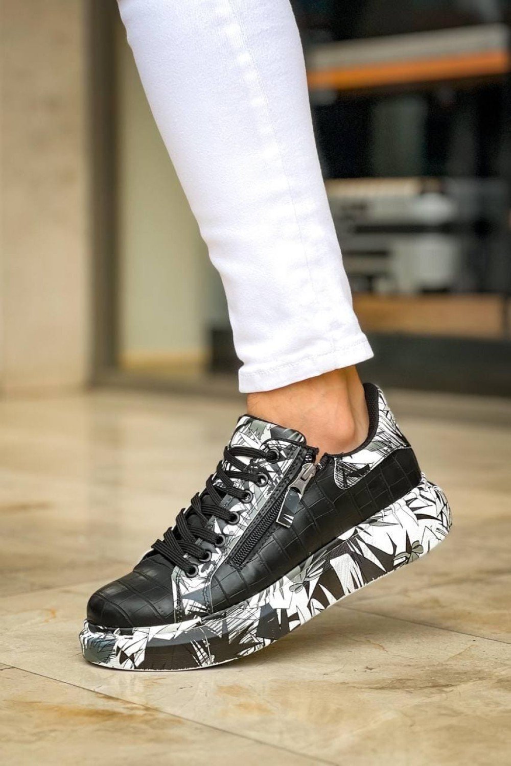 KB02 Erkek Günlük Bağcıklı Fermuarlı Boyalı Croco Cilt Spor Sneaker Ayakkabı CRT - Siyah/Siyah Erkek Ayakkabı KB02 Erkek Günlük Bağcıklı Fermuarlı Boyalı Croco Cilt Spor Sneaker Ayakkabı CRT - Siyah/Siyah – Kuback Erkek Ayakkabı