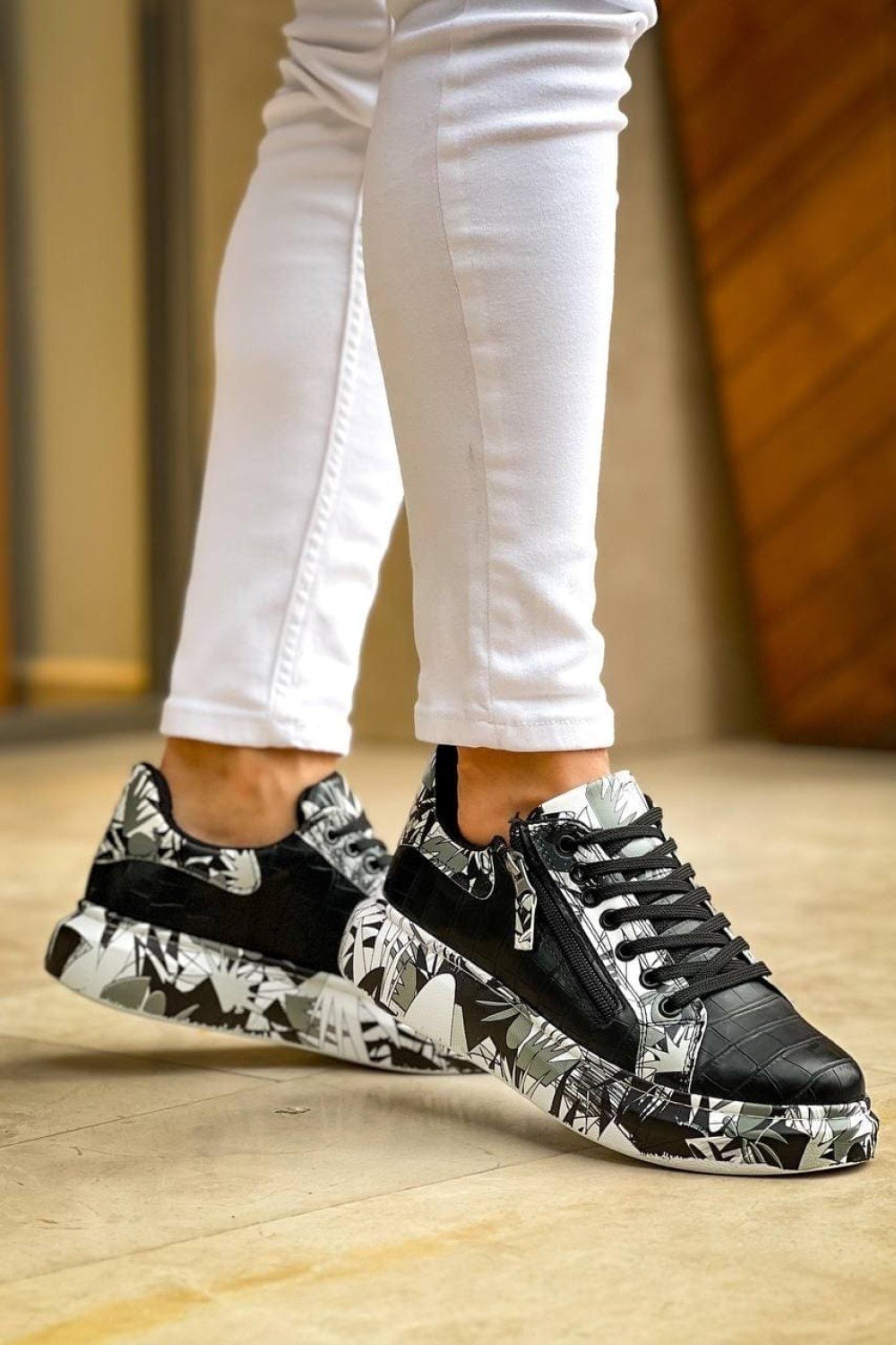 KB02 Erkek Günlük Bağcıklı Fermuarlı Boyalı Croco Cilt Spor Sneaker Ayakkabı CRT - Siyah/Siyah Erkek Ayakkabı KB02 Erkek Günlük Bağcıklı Fermuarlı Boyalı Croco Cilt Spor Sneaker Ayakkabı CRT - Siyah/Siyah – Kuback Erkek Ayakkabı