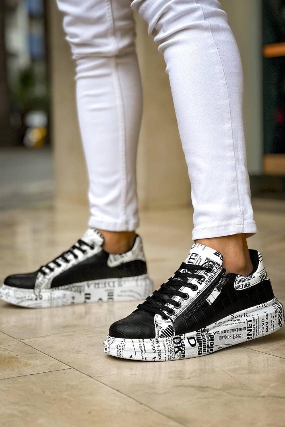 KB02 Erkek Günlük Bağcıklı Fermuarlı Gazete Boyalı Croco Cilt Spor Sneaker Ayakkabı CRT - Siyah Erkek Ayakkabı KB02 Erkek Günlük Bağcıklı Fermuarlı Gazete Boyalı Croco Cilt Spor Sneaker Ayakkabı CRT - Siyah – Kuback Erkek Ayakkabı