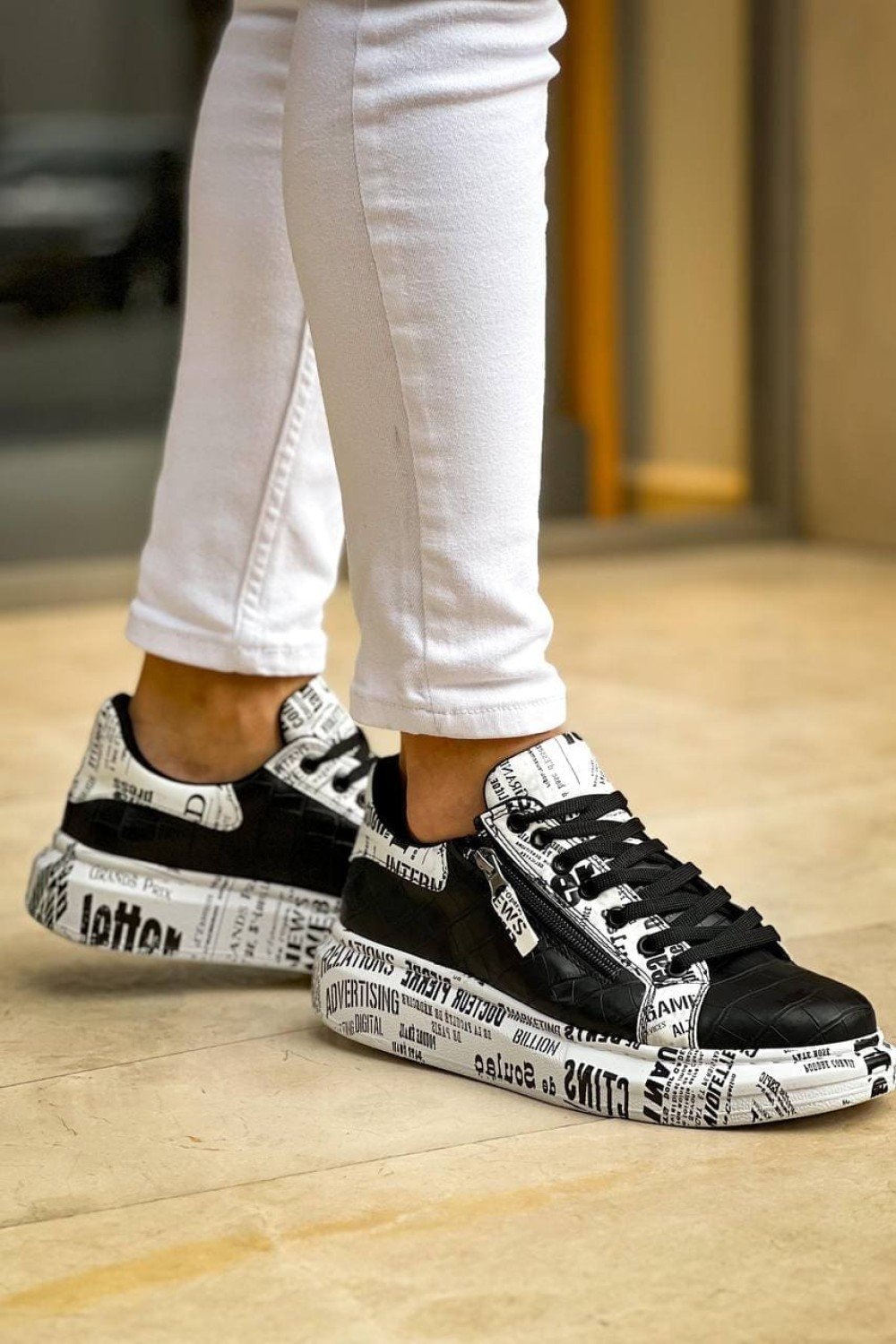 KB02 Erkek Günlük Bağcıklı Fermuarlı Gazete Boyalı Croco Cilt Spor Sneaker Ayakkabı CRT - Siyah Erkek Ayakkabı KB02 Erkek Günlük Bağcıklı Fermuarlı Gazete Boyalı Croco Cilt Spor Sneaker Ayakkabı CRT - Siyah – Kuback Erkek Ayakkabı
