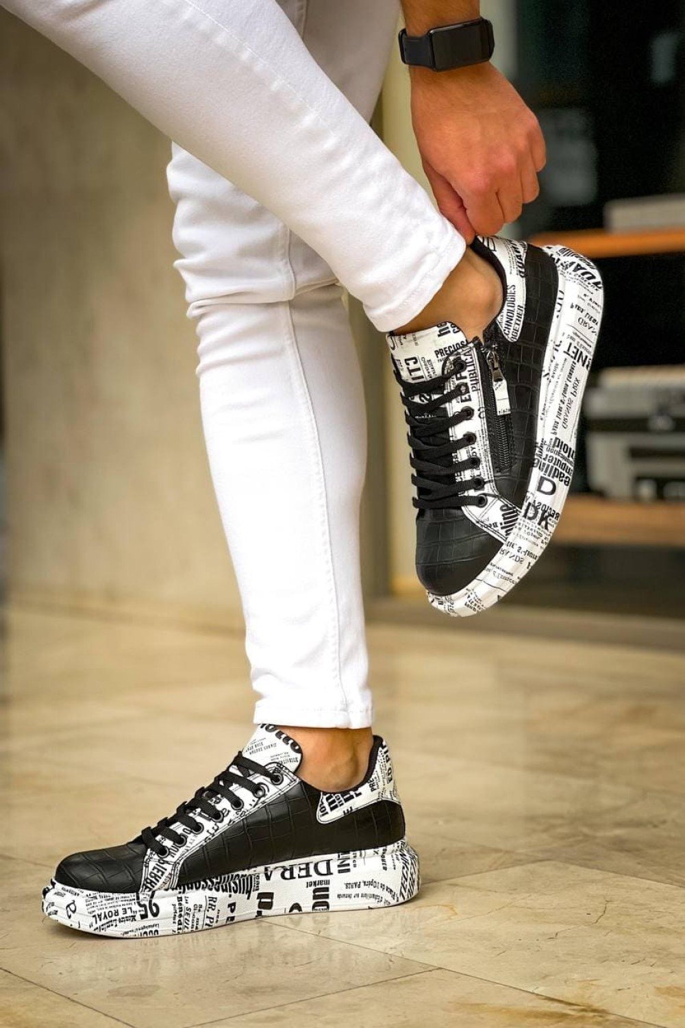 KB02 Erkek Günlük Bağcıklı Fermuarlı Gazete Boyalı Croco Cilt Spor Sneaker Ayakkabı CRT - Siyah Erkek Ayakkabı KB02 Erkek Günlük Bağcıklı Fermuarlı Gazete Boyalı Croco Cilt Spor Sneaker Ayakkabı CRT - Siyah – Kuback Erkek Ayakkabı