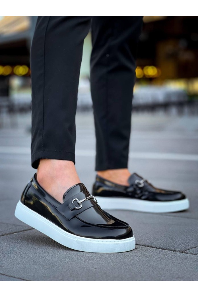 KB027 Erkek Günlük Bağcıksız G Tokalı Rugan Klasik Ayakkabı RBT - Siyah