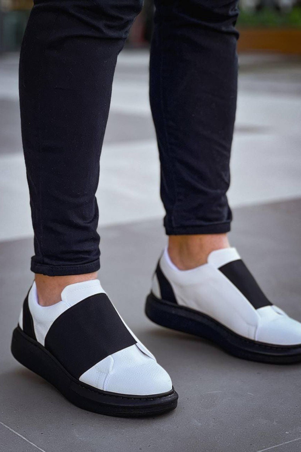 KB040 Erkek Günlük Bağcıksız Cilt Spor Sneaker Ayakkabı CST - Beyaz/Siyah Erkek Ayakkabı KB040 Erkek Günlük Bağcıksız Cilt Spor Sneaker Ayakkabı CST - Beyaz/Siyah – Kuback Erkek Ayakkabı