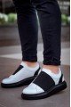 KB040 Erkek Günlük Bağcıksız Cilt Spor Sneaker Ayakkabı CST - Beyaz/Siyah