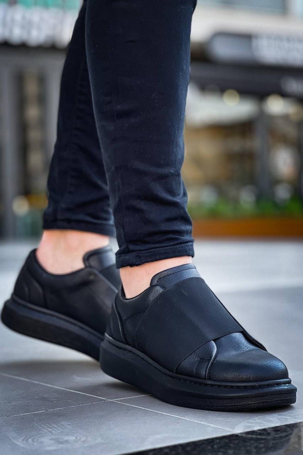 KB040 Erkek Günlük Bağcıksız Cilt Spor Sneaker Ayakkabı CST - Siyah – Kuback Erkek Ayakkabı