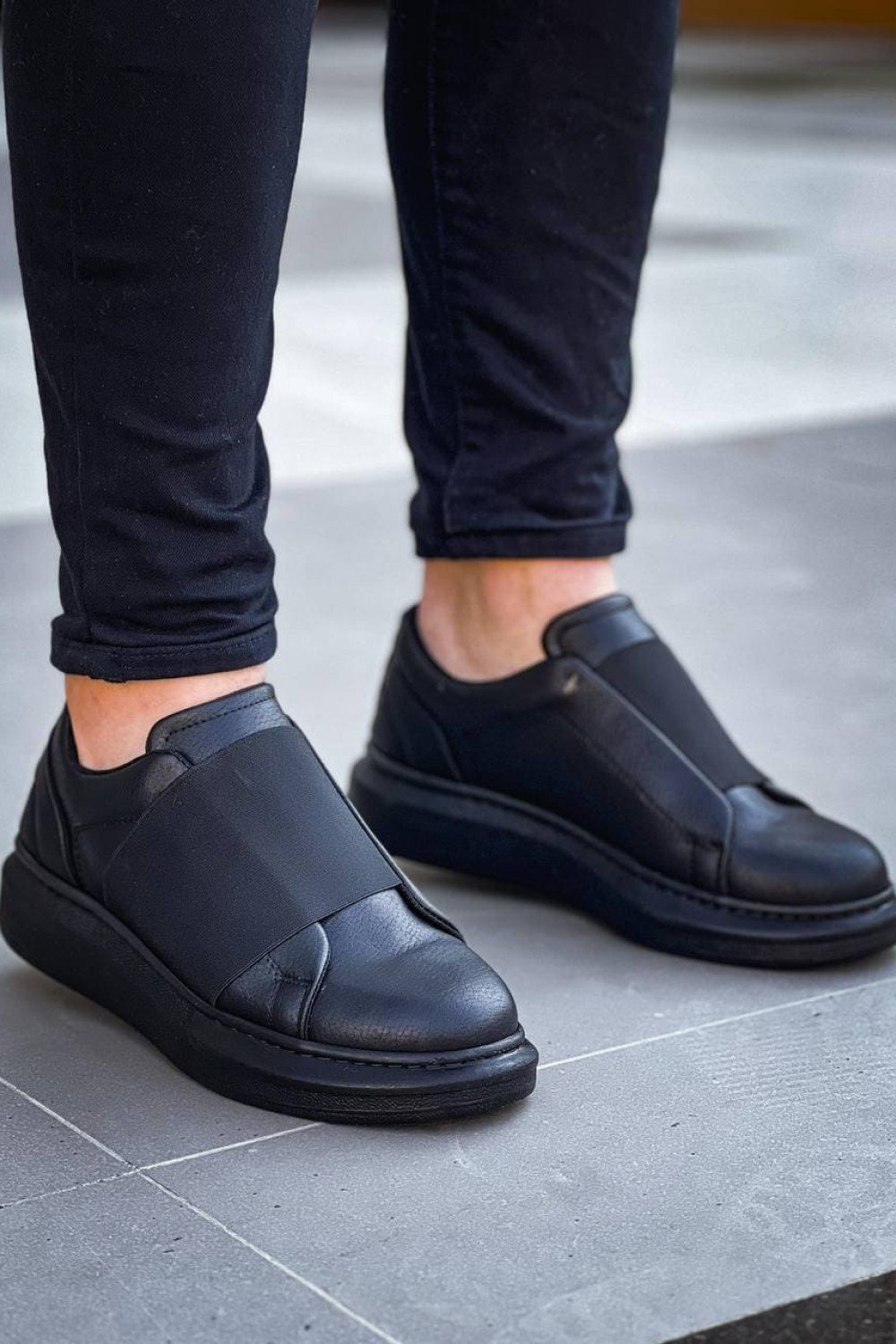 KB040 Erkek Günlük Bağcıksız Cilt Spor Sneaker Ayakkabı CST - Siyah – Kuback Erkek Ayakkabı