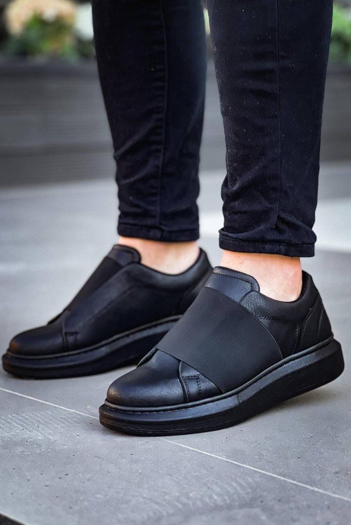 KB040 Erkek Günlük Bağcıksız Cilt Spor Sneaker Ayakkabı CST - Siyah