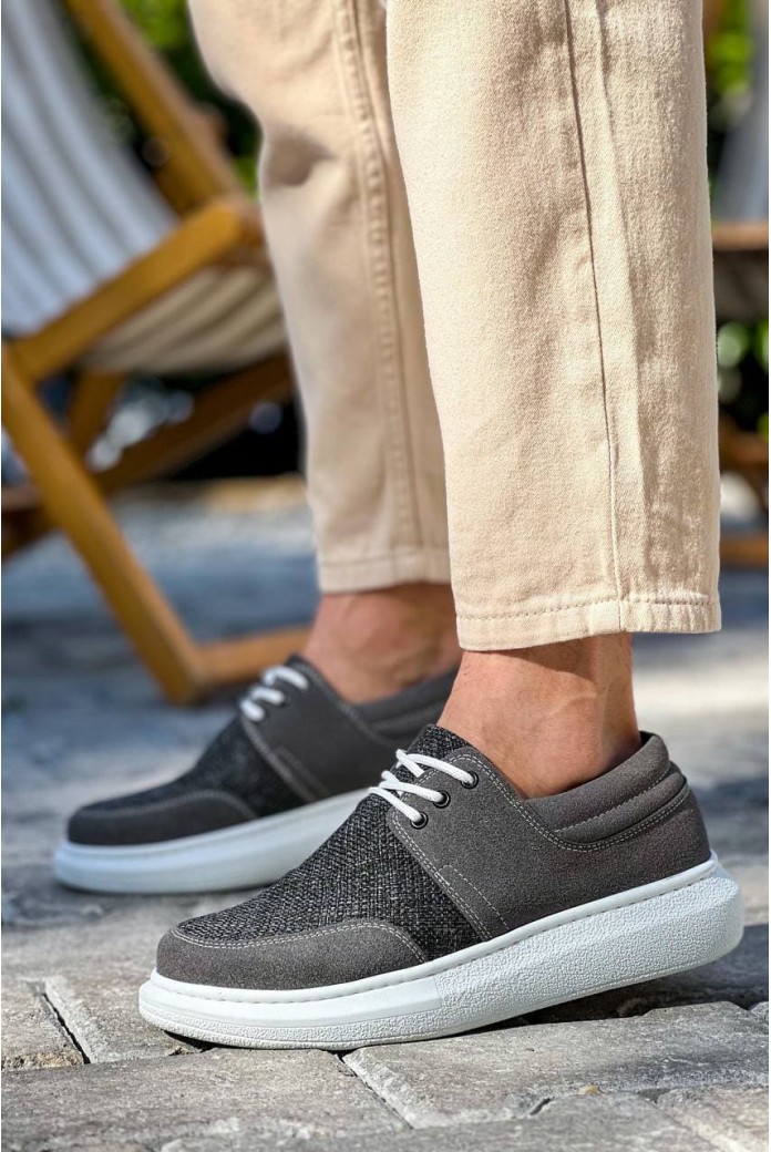 KB042 Erkek Günlük Bağcıklı Süet Keten Klasik Ayakkabı SKBT - Gri