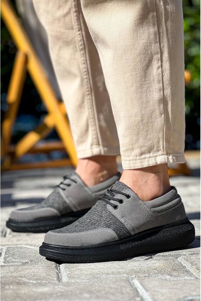 KB042 Erkek Günlük Bağcıklı Süet Keten Klasik Ayakkabı SKST - Gri