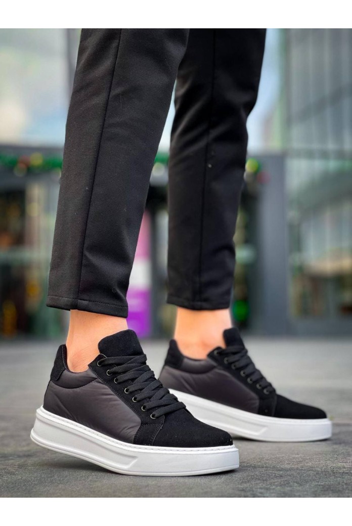 KB046 Erkek Günlük Bağcıklı Süet Paraşüt Kumaş Spor Sneaker Ayakkabı SPKBT - Siyah