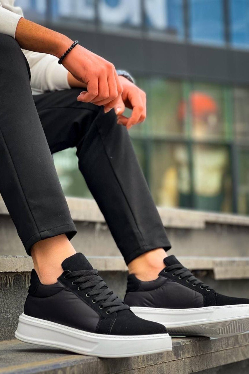 KB046 Erkek Günlük Bağcıklı Süet Paraşüt Kumaş Spor Sneaker Ayakkabı SPKBT - Siyah – Kuback Erkek Ayakkabı