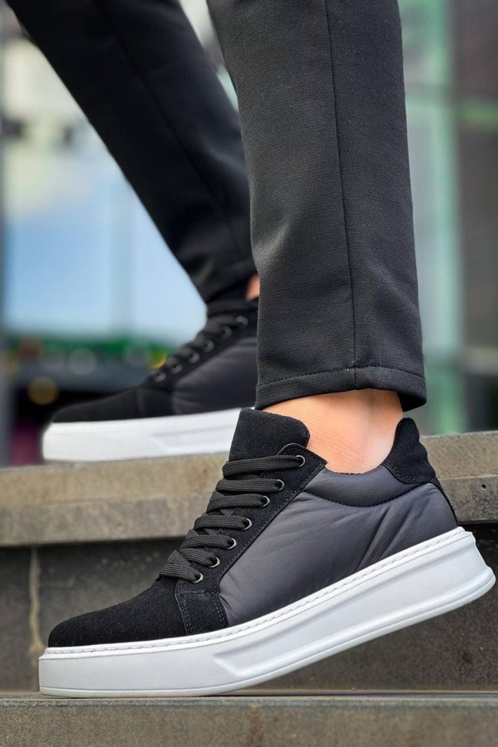 KB046 Erkek Günlük Bağcıklı Süet Paraşüt Kumaş Spor Sneaker Ayakkabı SPKBT - Siyah – Kuback Erkek Ayakkabı