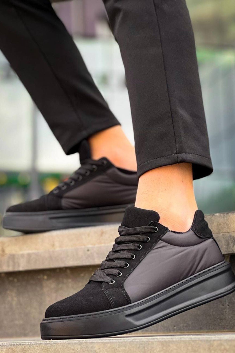 KB046 Erkek Günlük Bağcıklı Süet Paraşüt Kumaş Spor Sneaker Ayakkabı SPKST - Siyah – Kuback Erkek Ayakkabı