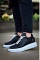 KB047 Erkek Günlük Bağcıklı Cilt Spor Sneaker Ayakkabı CBT - Siyah