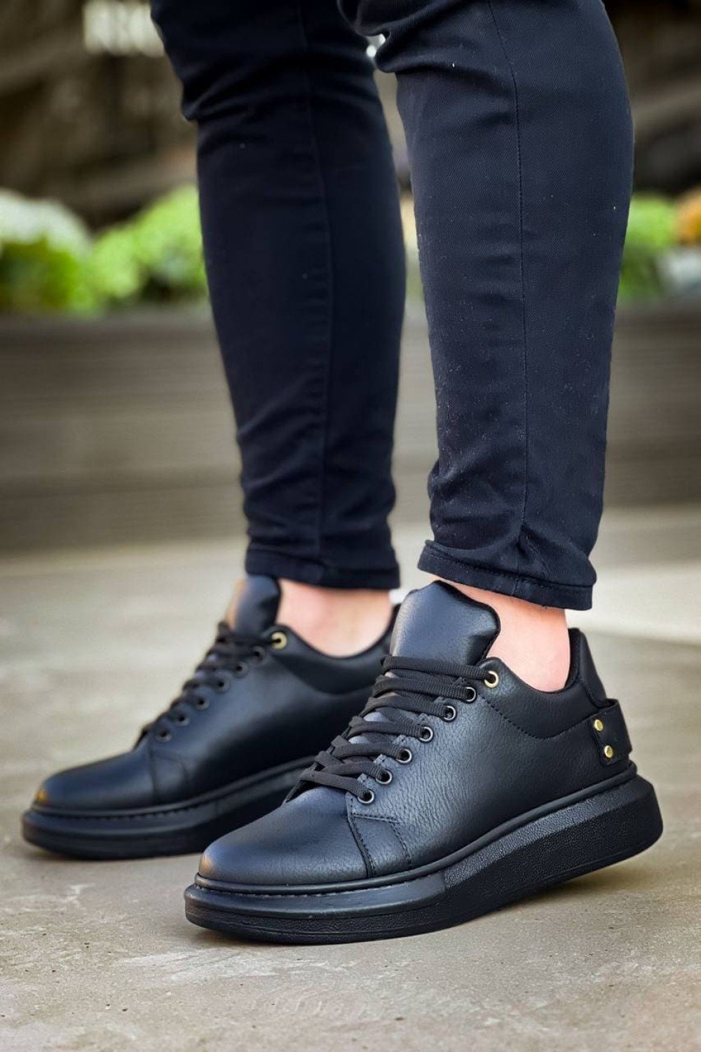 KB047 Erkek Günlük Bağcıklı Cilt Spor Sneaker Ayakkabı CST - Siyah – Kuback Erkek Ayakkabı