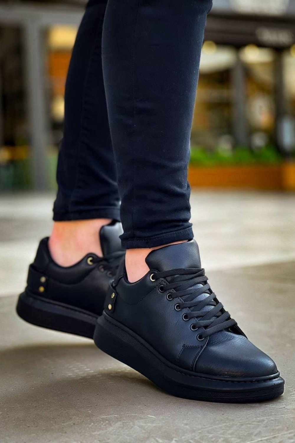 KB047 Erkek Günlük Bağcıklı Cilt Spor Sneaker Ayakkabı CST - Siyah – Kuback Erkek Ayakkabı