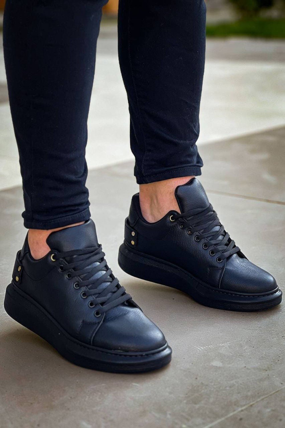 KB047 Erkek Günlük Bağcıklı Cilt Spor Sneaker Ayakkabı CST - Siyah – Kuback Erkek Ayakkabı