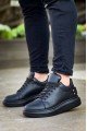 KB047 Erkek Günlük Bağcıklı Cilt Spor Sneaker Ayakkabı CST - Siyah
