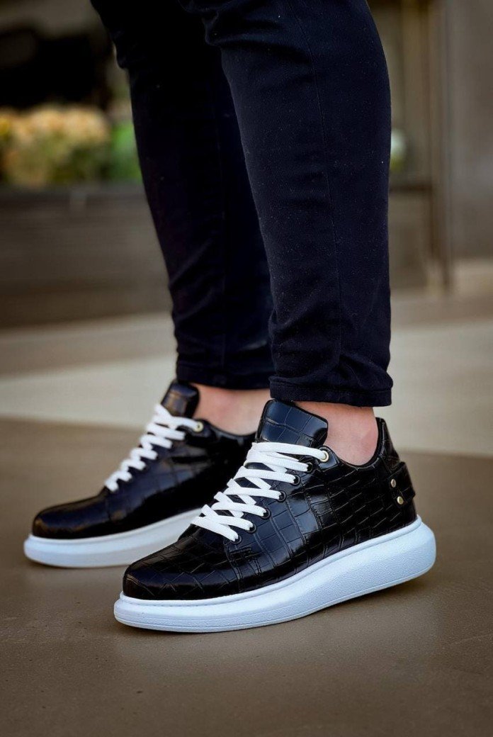 KB047 Erkek Günlük Bağcıklı Croco Desenli Cilt Spor Sneaker Ayakkabı CBT - Siyah KB047 Erkek Günlük Bağcıklı Croco Desenli Cilt Spor Sneaker Ayakkabı CBT - Siyah